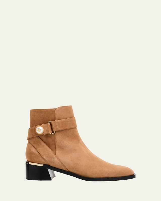 Noor 45 Suede Pearly-Button Ankle Booties